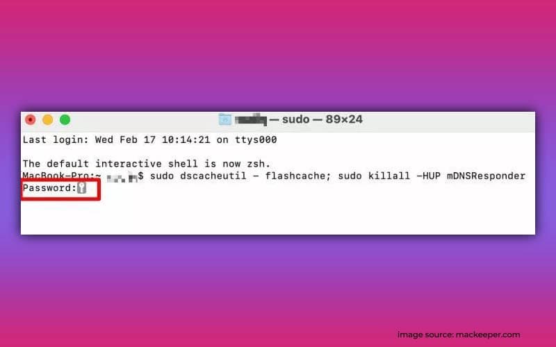 macOS Terminal prompting for the administrator password after the flush command